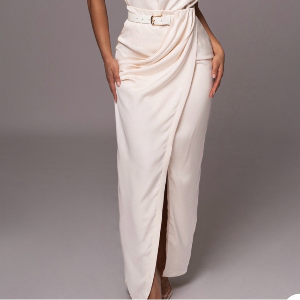 JLUXLABEL Buttercream Jamila Drape Skir Elegant Cream Maxi Skirt NWT